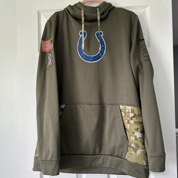 Nike Indianapolis Colts Hoodie Mens Large Salute to Service Green Camo ThermaFit - Picture 1 of 12
